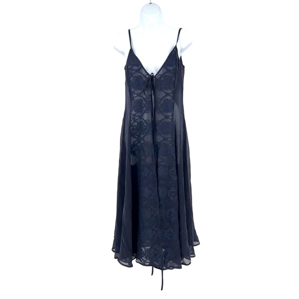 Andrea‎ Sargeant Italy Embroidered Silk Slip Dress Womens Medium Navy Blue